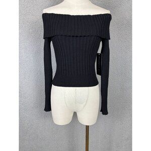 Madden Girl Juniors' Black Off-Shoulder Ribbed Sweater Size Medium NWT's
